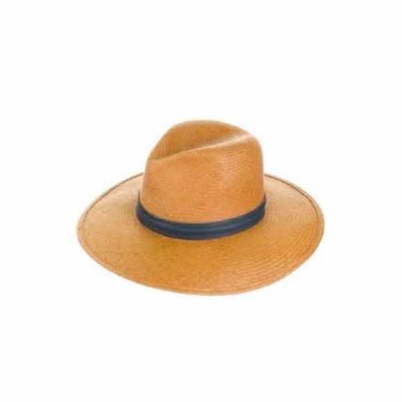 Janessa Leone ‘Panton’ Tan Straw Hat with Navy Blue Lamb Leather Band main image 9